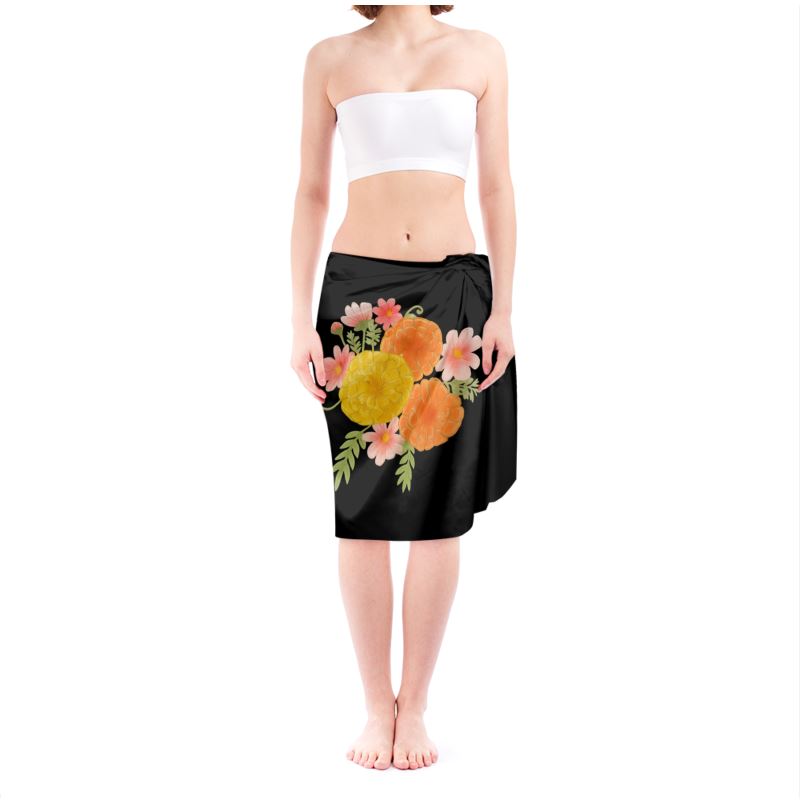 Paréo de Nuit Jardin Marigold & Cosmos – Édition Noire (Classique Demi)