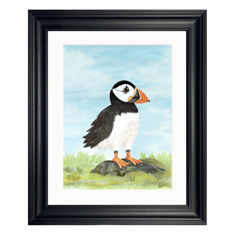 Coastal Guardian: Premium Black Scoop Framed Puffin Art Print