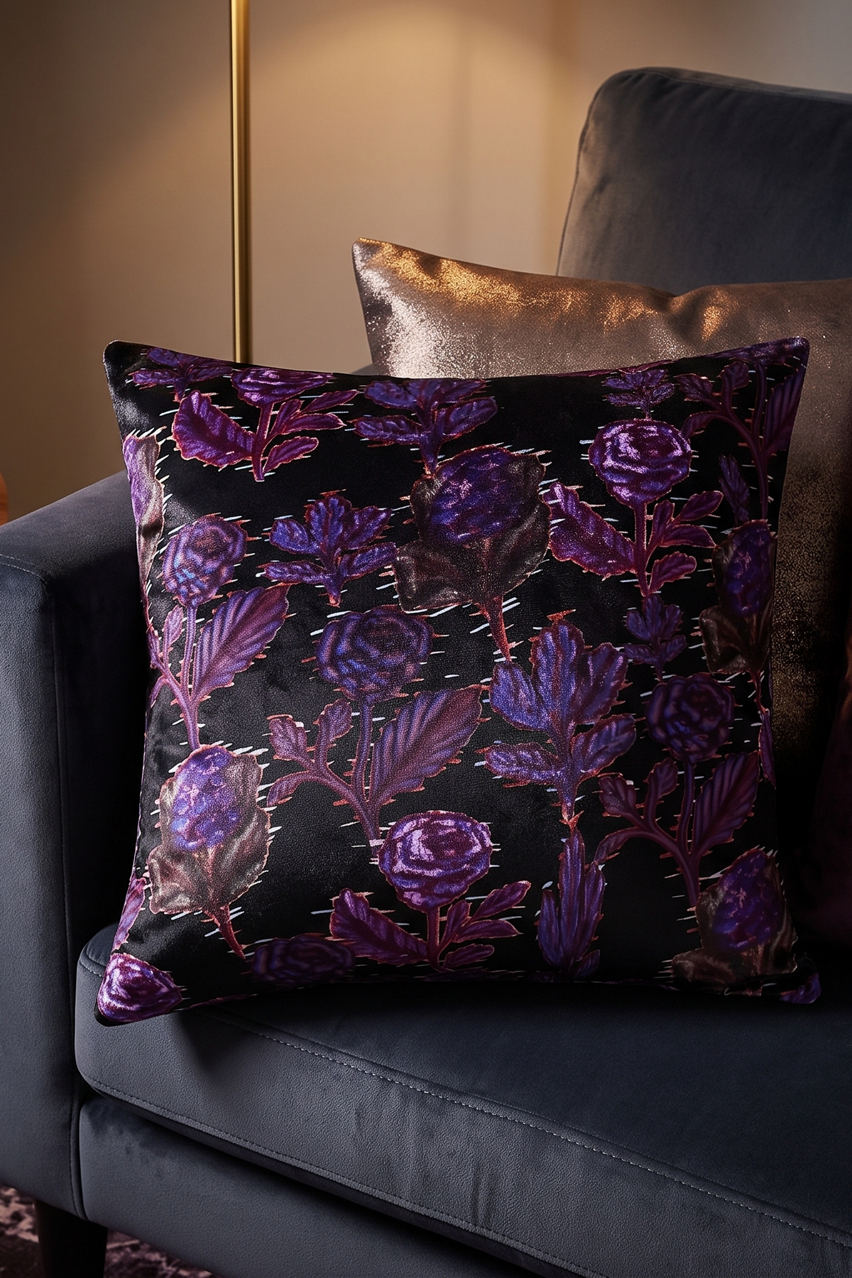 'Botanical Glitch' Velvet Shimmer Luxury Cushion