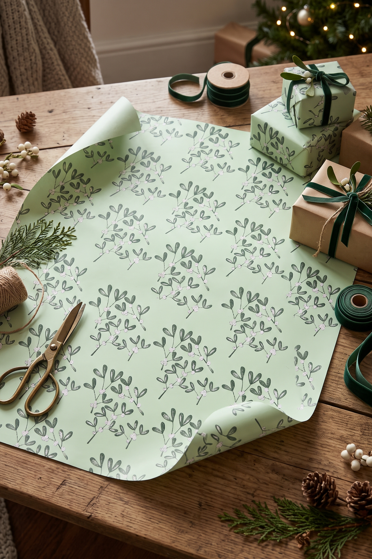 'Mistletoe Sage' Luxury Gift Wrapping Paper