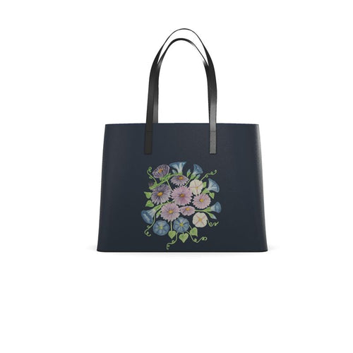 Asters & Morning Glory Noir Edition Artisan Nappa Leather Tote – Large