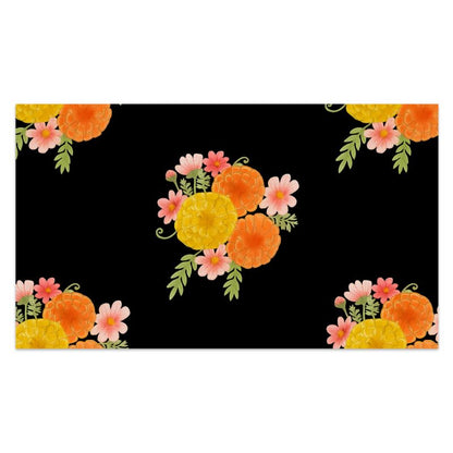 Paréo Marigold & Cosmos Nuit Jardin – Édition Noir (Grande Taille Longue)