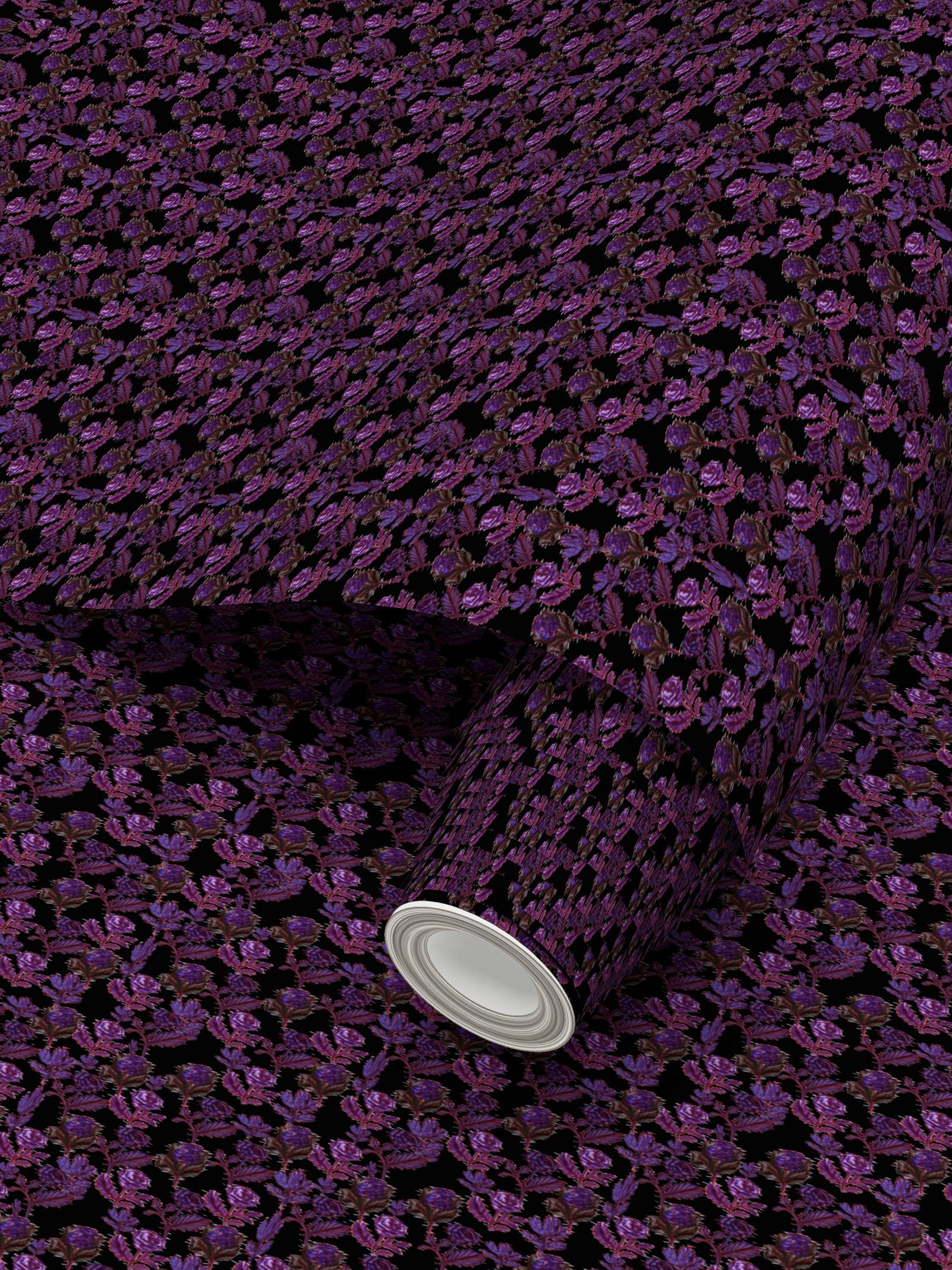Botanical Glitch Repeat Pattern Wallpaper - Noir Edition
