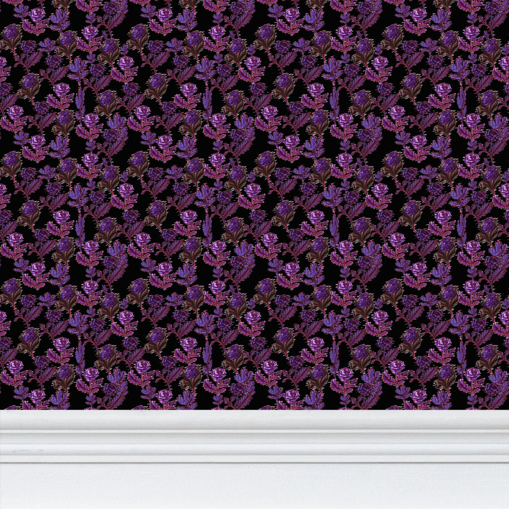 Botanical Glitch Repeat Pattern Wallpaper - Noir Edition