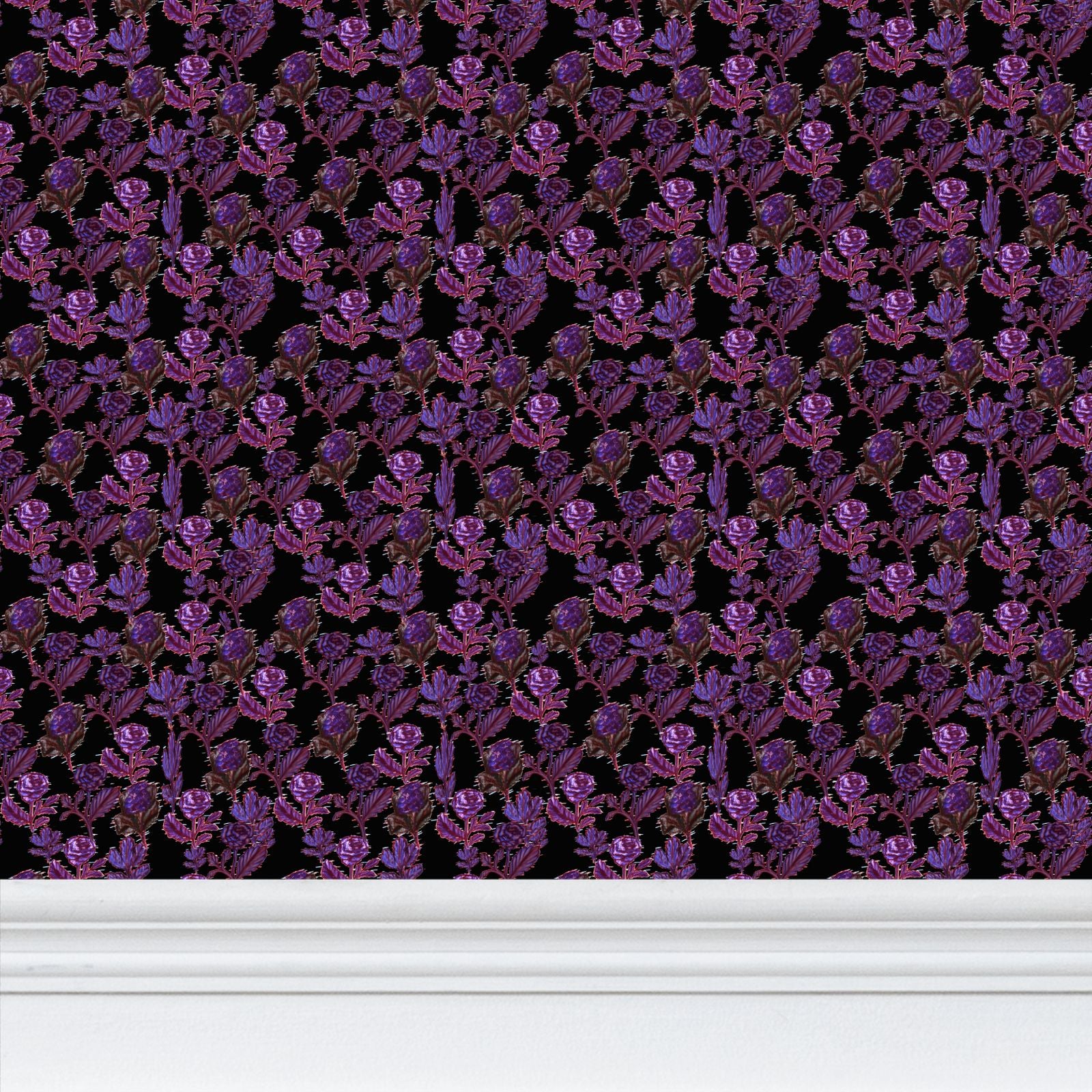 Botanical Glitch Repeat Pattern Wallpaper - Noir Edition