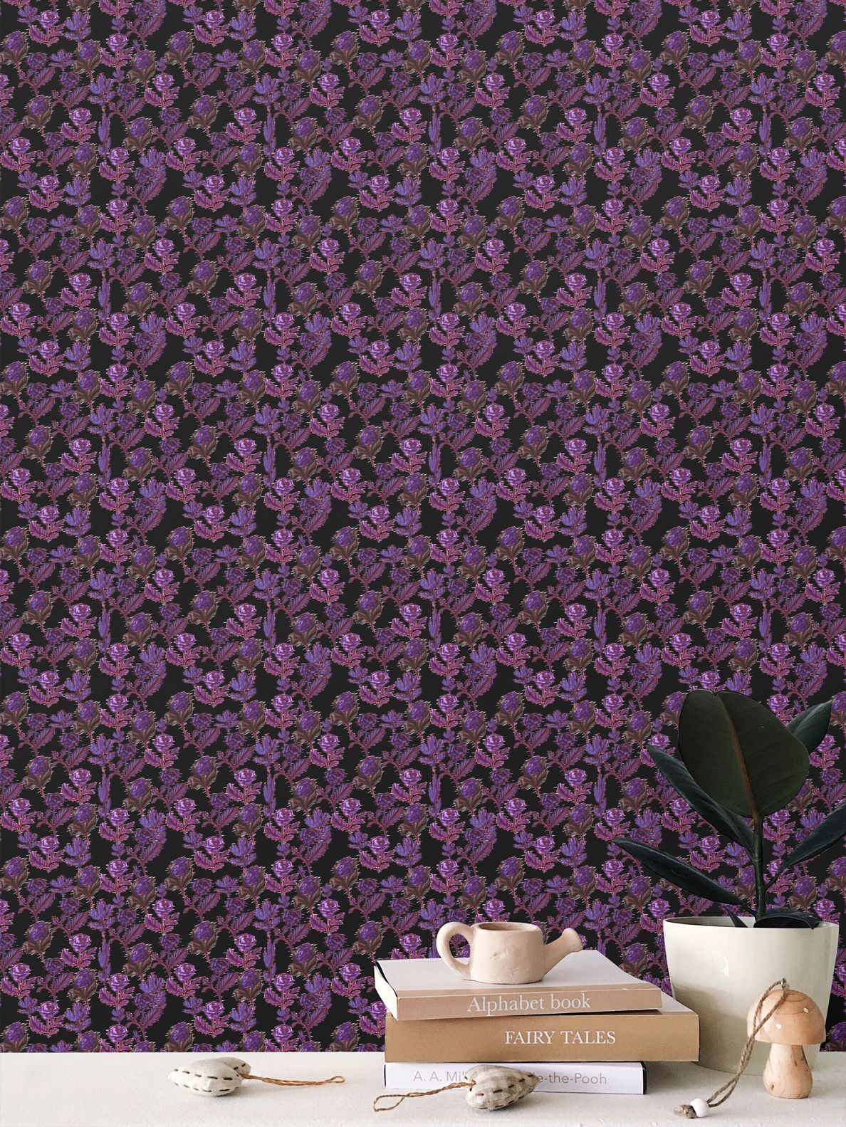 Papier peint à motif répétitif Botanical Glitch - Édition Noir