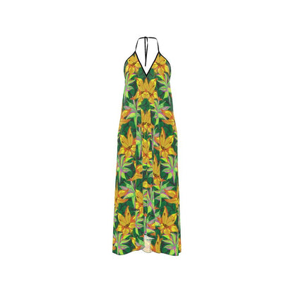 'Hot House Stripe' Halter Neck Maxi Dress