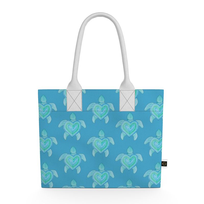 Sea Turtle & Aquamarine: Luxury Organic Canvas Tote Bag
