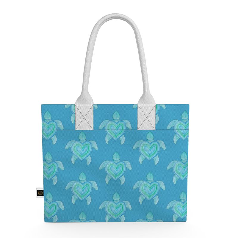 Sea Turtle & Aquamarine: Luxury Organic Canvas Tote Bag