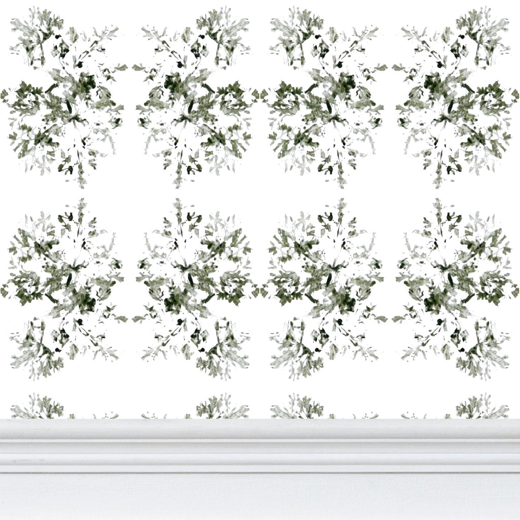 Green Botanical Abstract: Luxury Mirrored Wallpaper