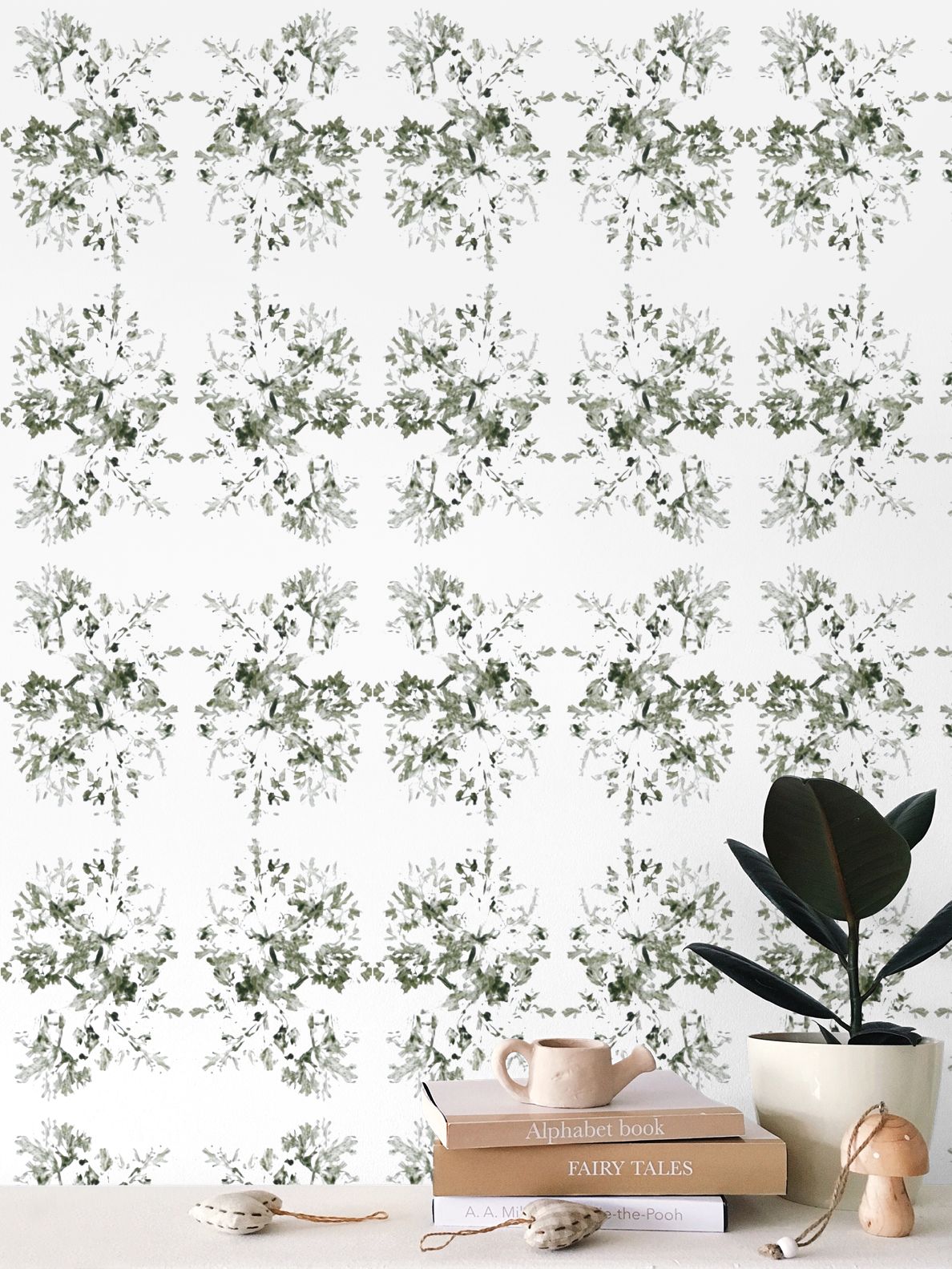 Green Botanical Abstract: Luxury Mirrored Wallpaper