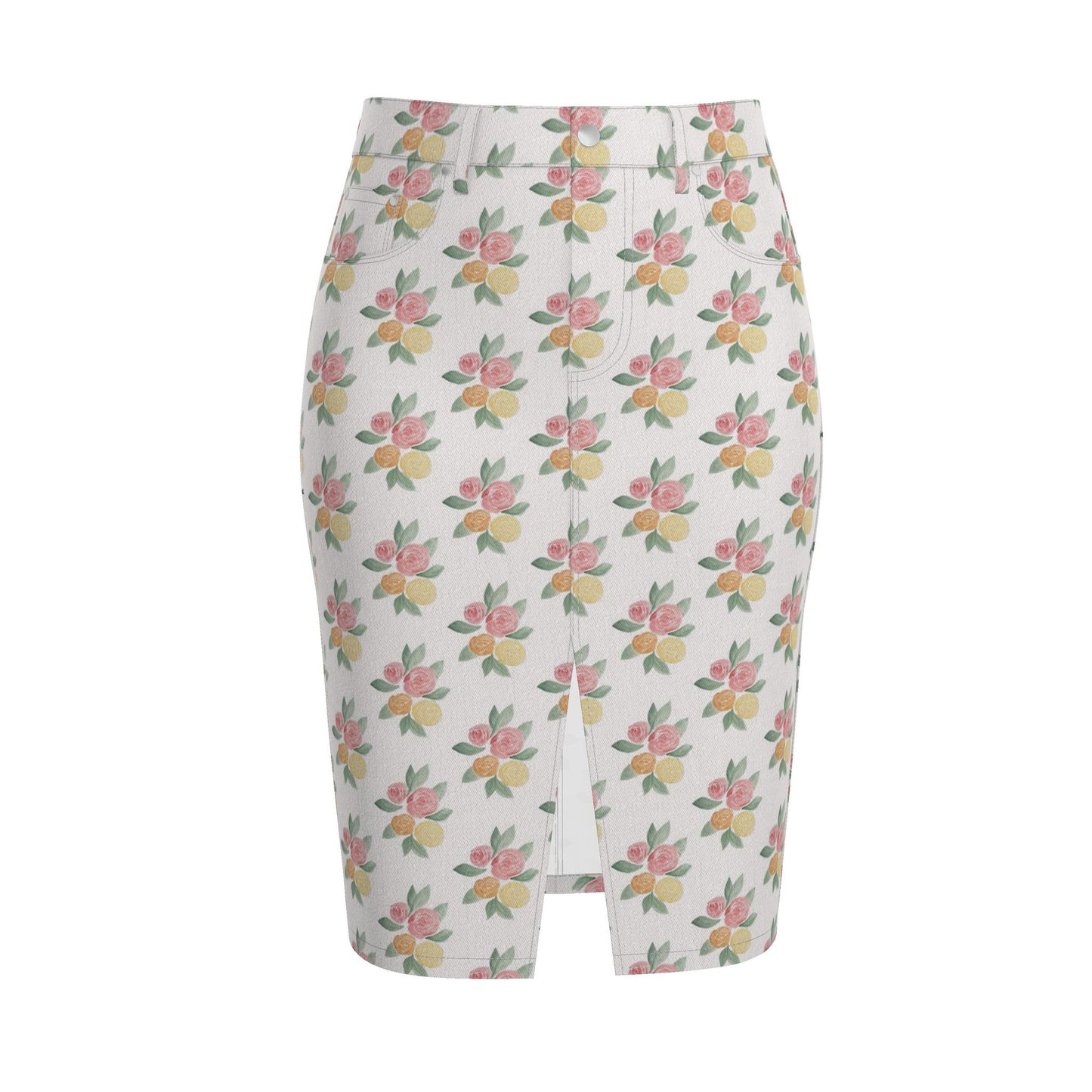 Watercolor Rose: Luxury Denim Midi Skirt