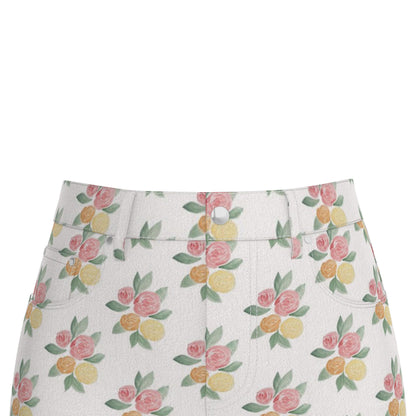 Watercolor Rose: Luxury Denim Midi Skirt