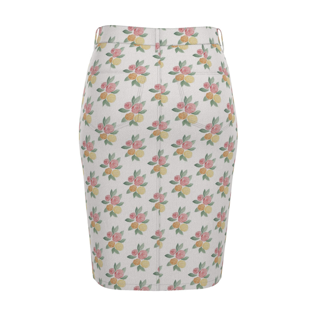 Watercolor Rose: Luxury Denim Midi Skirt
