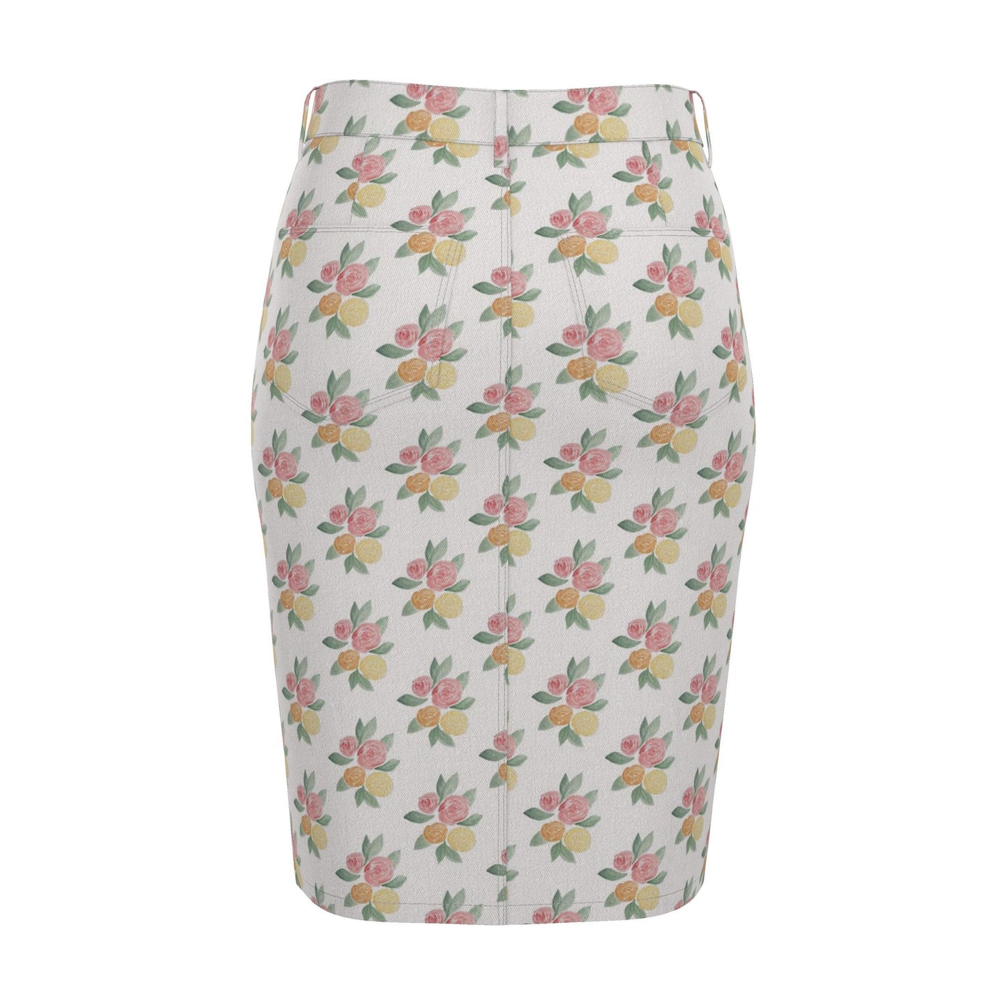 Watercolor Rose: Luxury Denim Midi Skirt