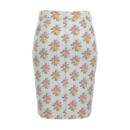 Watercolor Rose: Luxury Denim Midi Skirt