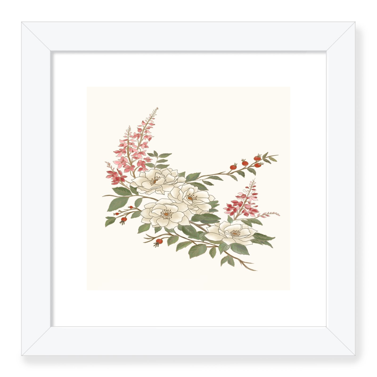 Botanical Blooms . . . 'Wild Evergreen Rose & Pinks' Framed Mini Art