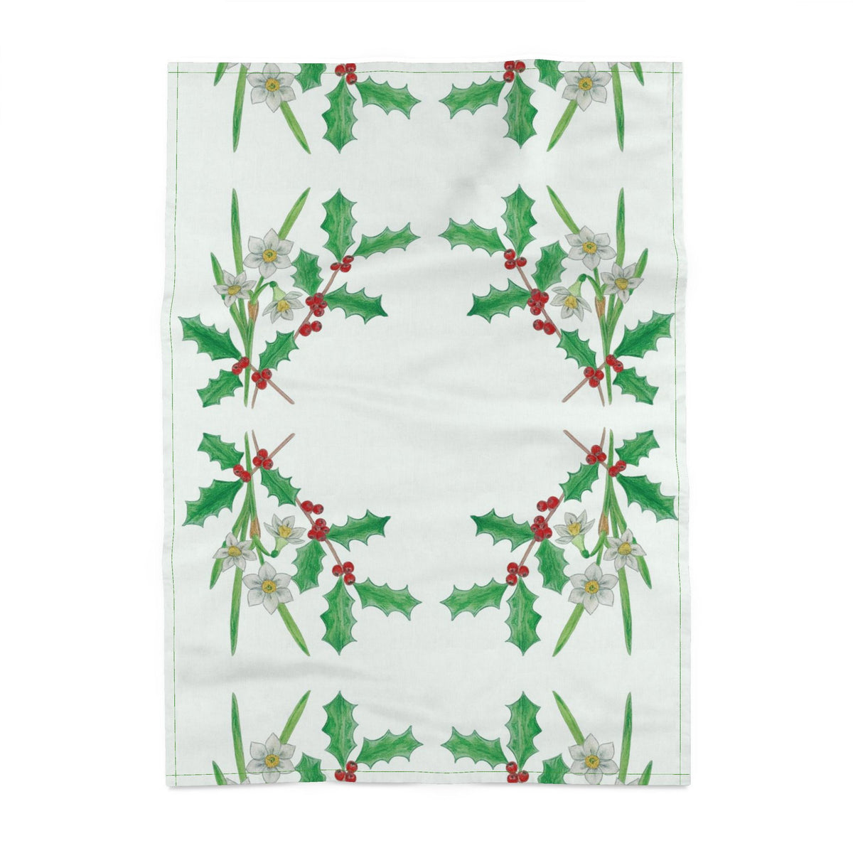 Festive Botanicals . . . 'Holly & Paperwhite Narcissus' Tea Towel