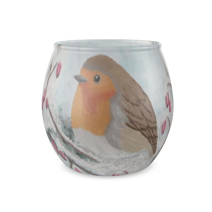 'Winter Robin' Matte Frosted Glass Tea Light Candle Holder