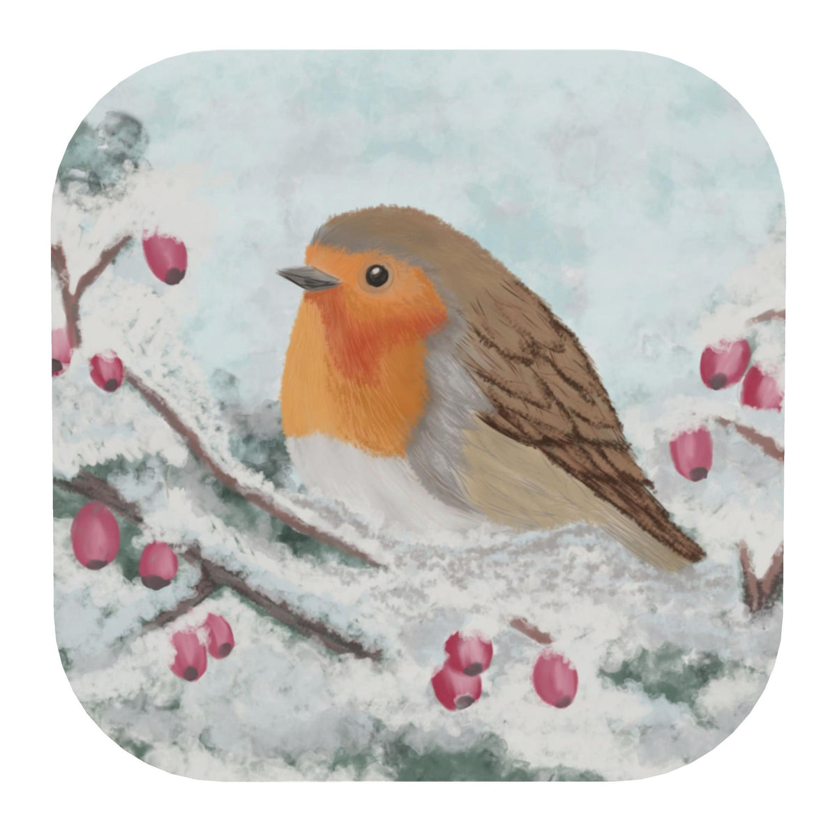 'Winter Robin' High-Gloss Wooden Coasters