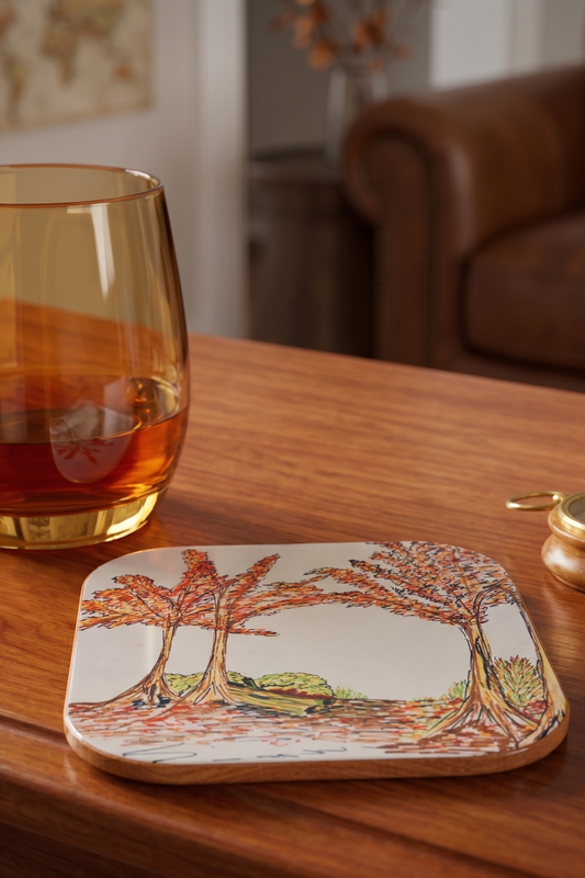 'Autumn Walk' High-Gloss Wooden Coasters