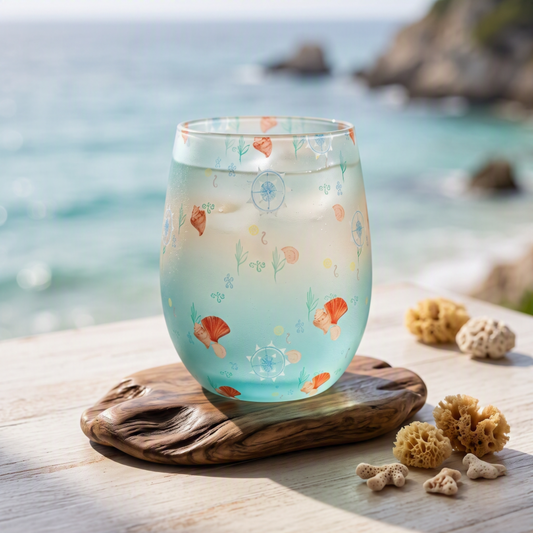 Boho Sand & Sea: Luxury Curved Frosted Crystal Glass