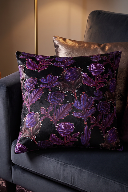 'Botanical Glitch' Velvet Shimmer Luxury Cushion