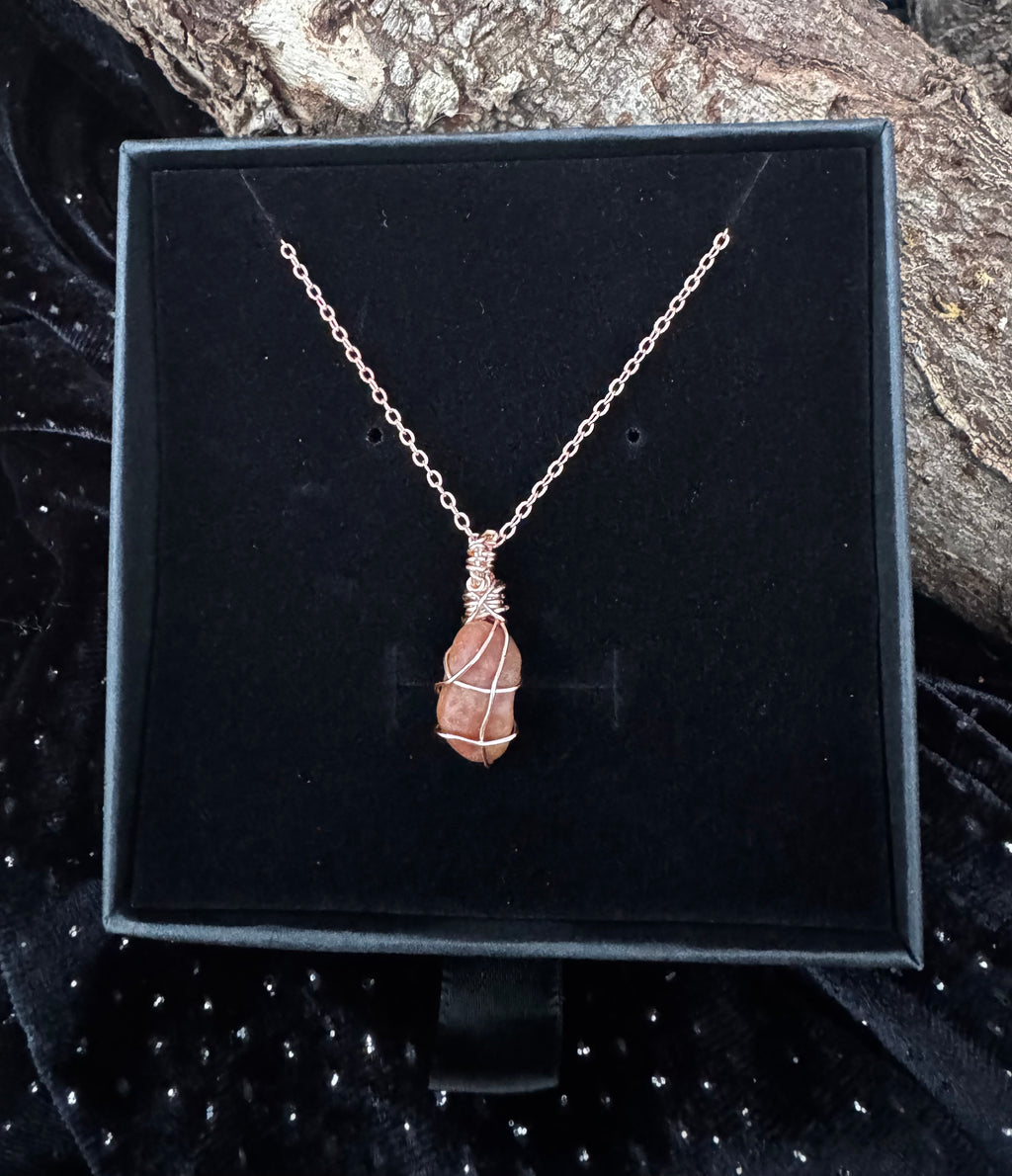 Calcite Stone Pendant Wrapped in Rose Gold
