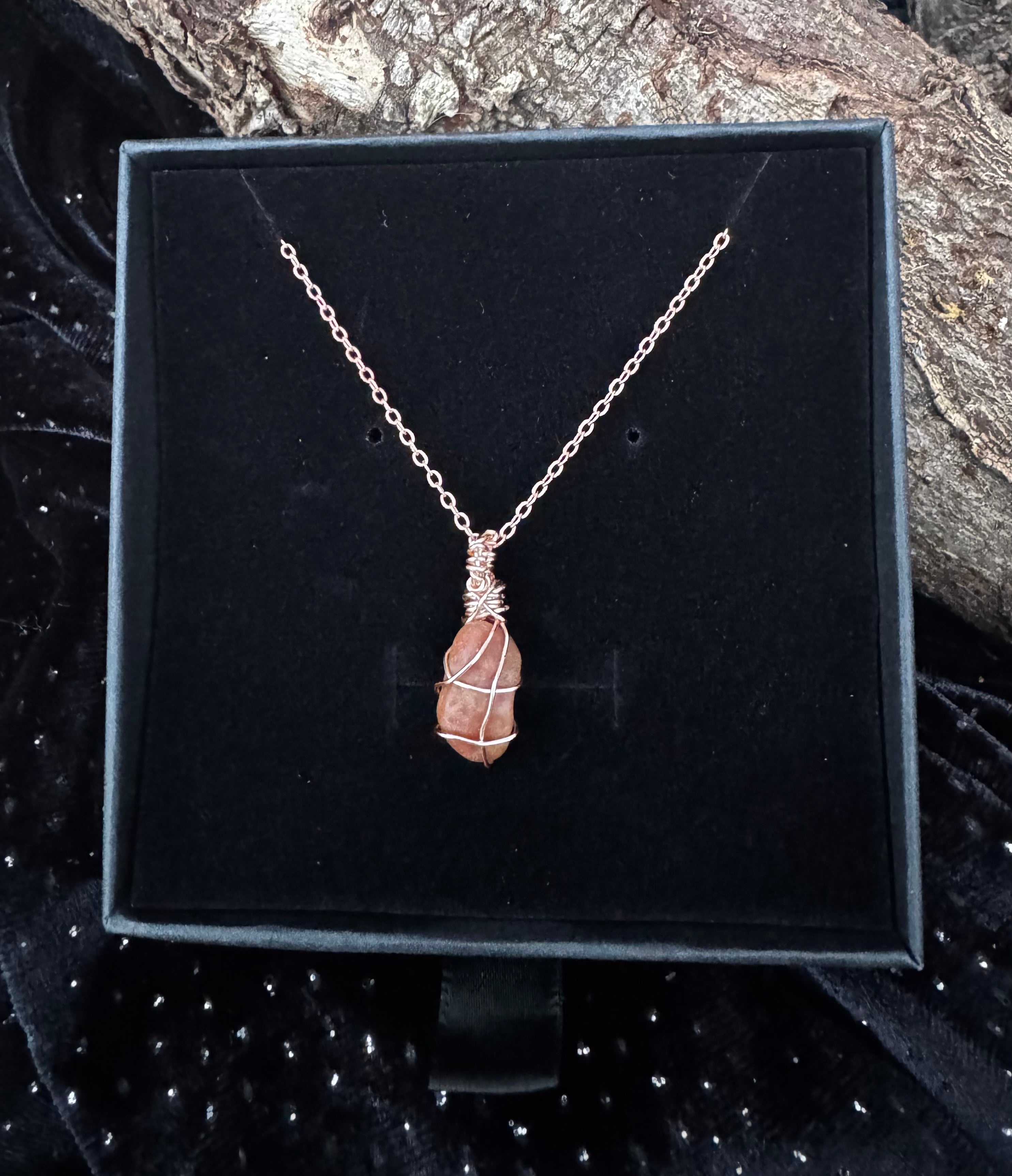 Calcite Stone Pendant Wrapped in Rose Gold