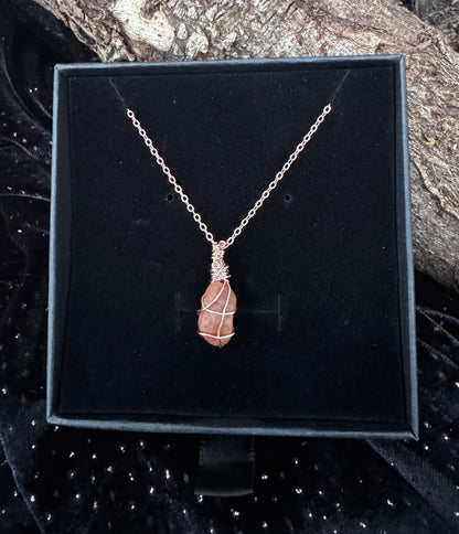 Calcite Stone Pendant Wrapped in Rose Gold