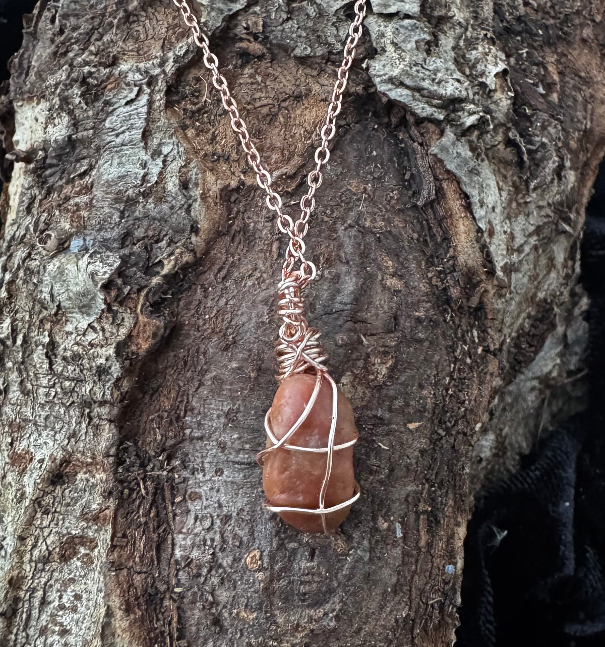 Calcite Stone Pendant Wrapped in Rose Gold