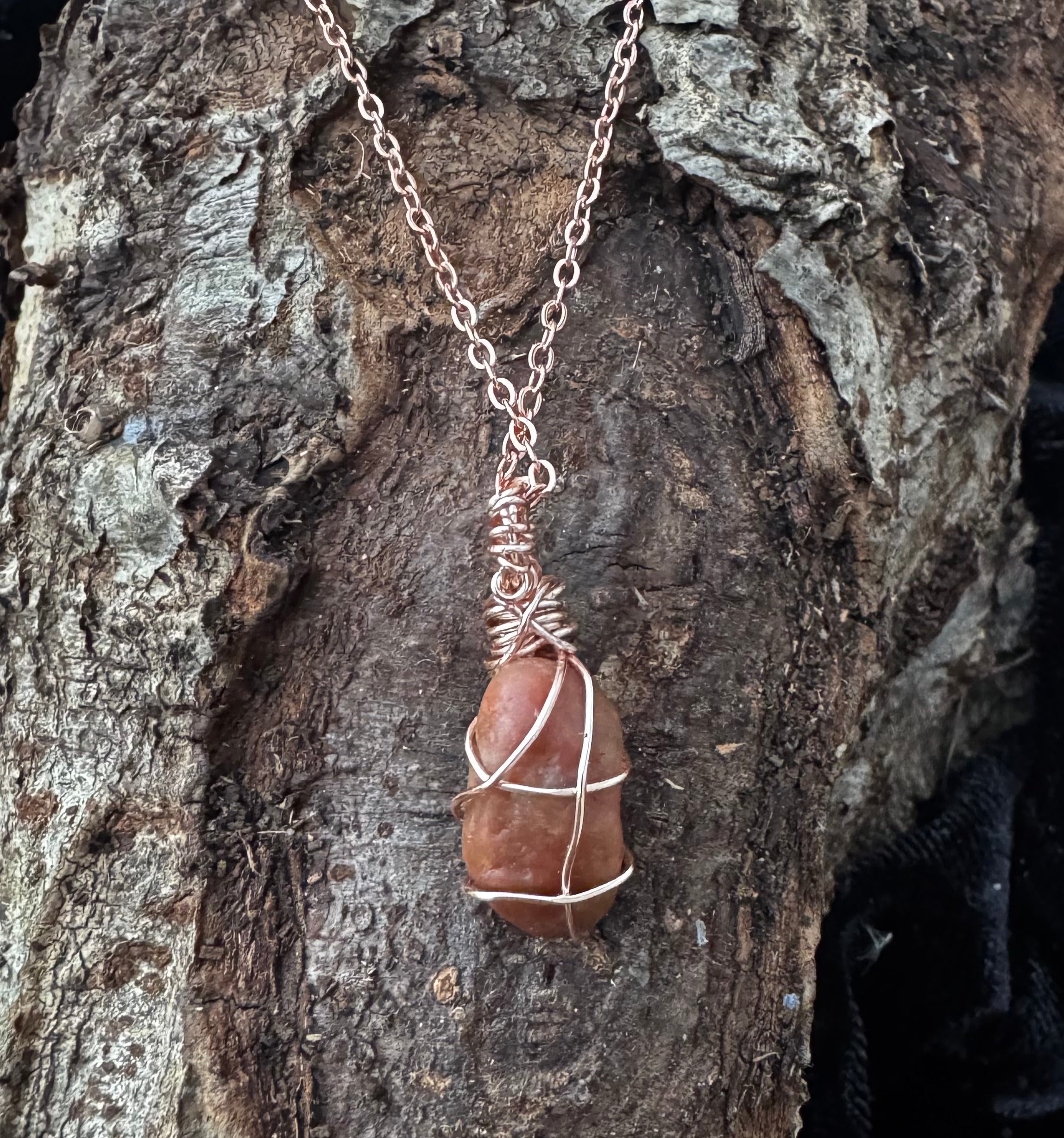 Calcite Stone Pendant Wrapped in Rose Gold