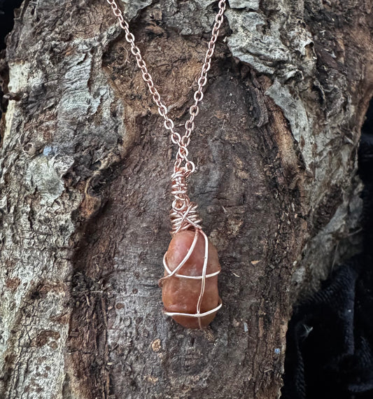 Calcite Stone Pendant Wrapped in Rose Gold