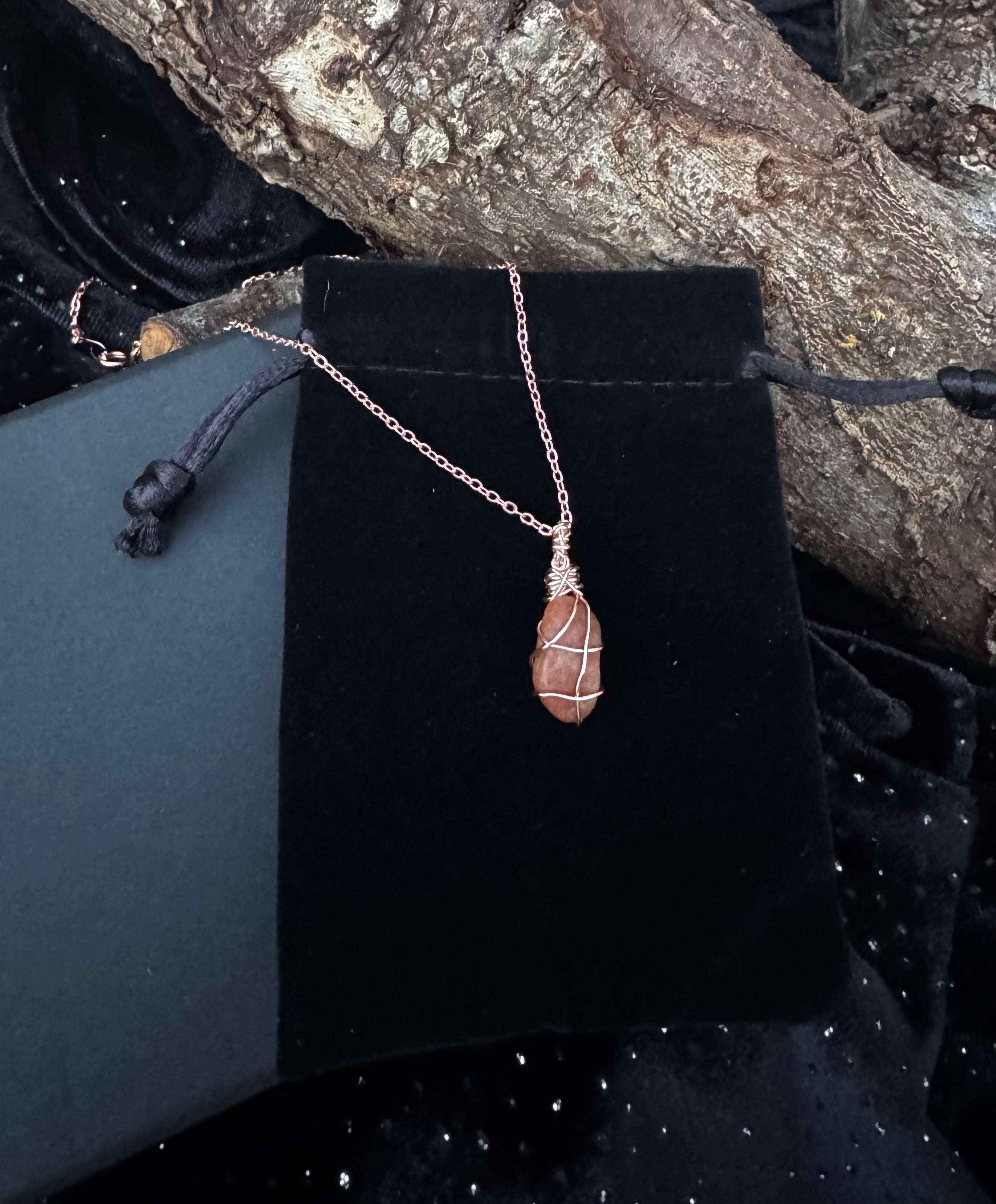 Calcite Stone Pendant Wrapped in Rose Gold