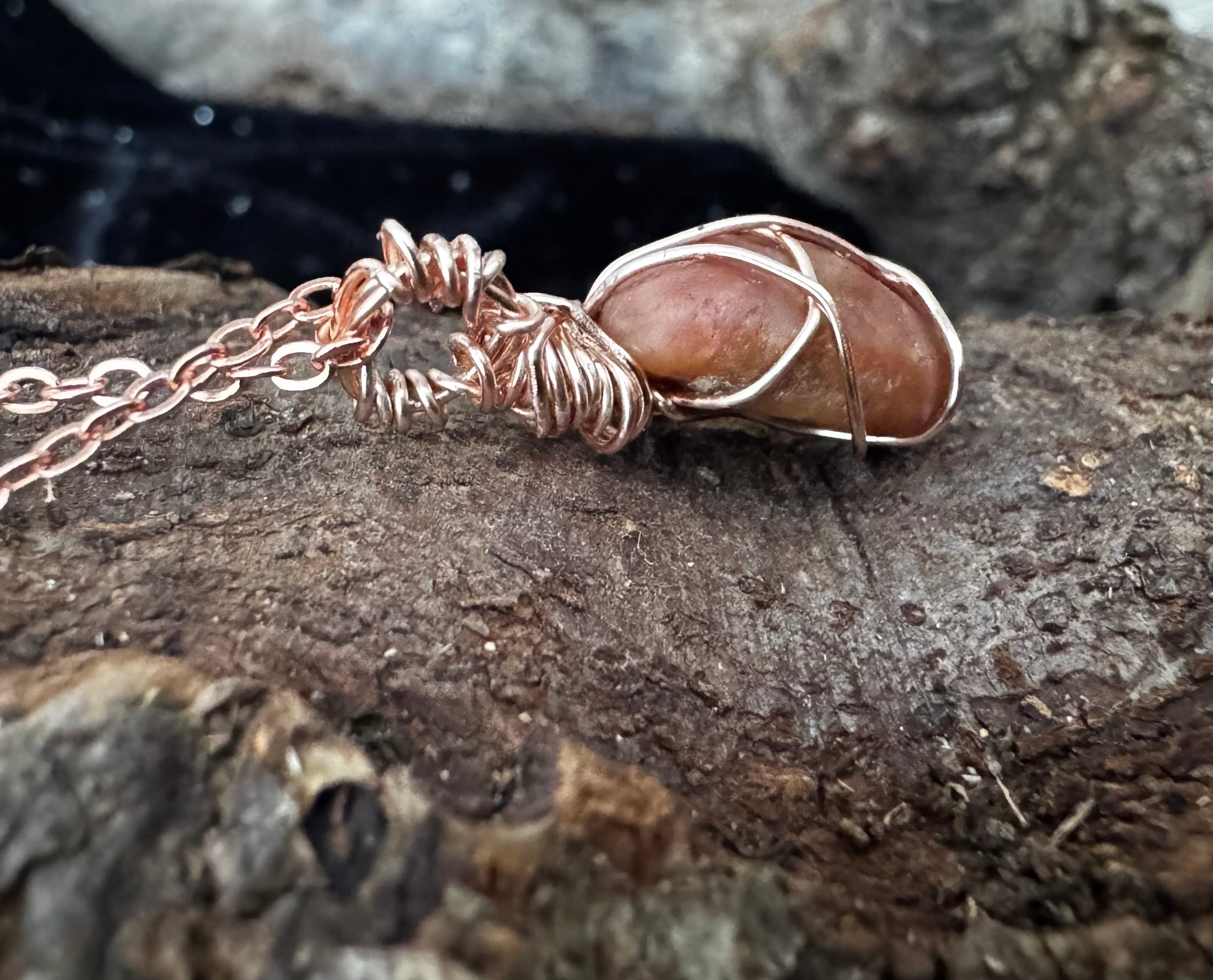 Calcite Stone Pendant Wrapped in Rose Gold