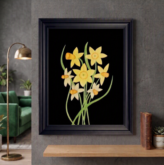 Daffodils & Jonquils: Midnight Bloom Framed Art Print (Noir Edition)