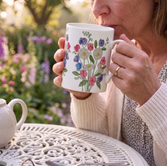 Daisies & Sweet Peas Bone China Mug