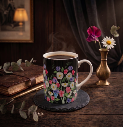 Tazza in Bone China Margherite e Piselli Odorosi – Edizione Noir Full Bloom