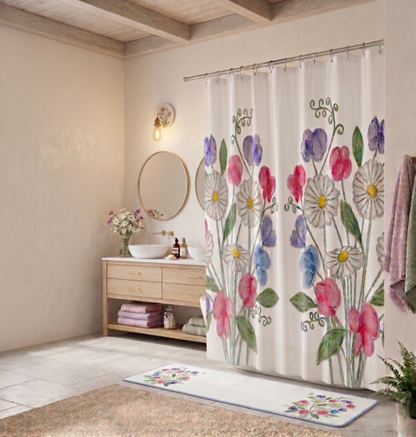 Daisies & Sweet Peas Deluxe Bath Mat