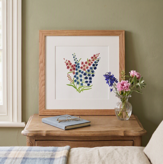 Cottage Delphiniums: Premium Framed Art Print