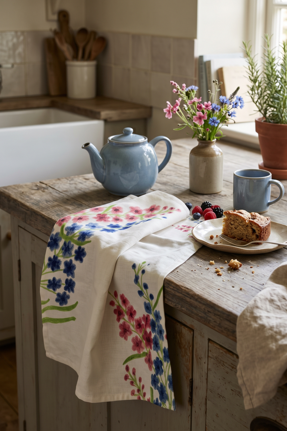 'Delphiniums' Artisan Kitchen Tea Towel