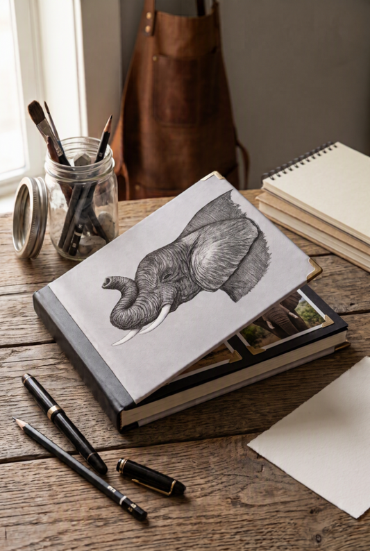 The Gentle Giant Elephant Sketch Handmade Photo Album | Welsh & Wild