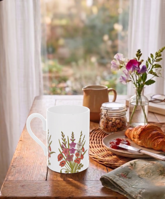 Gladioli & Poppies Bone China Mug