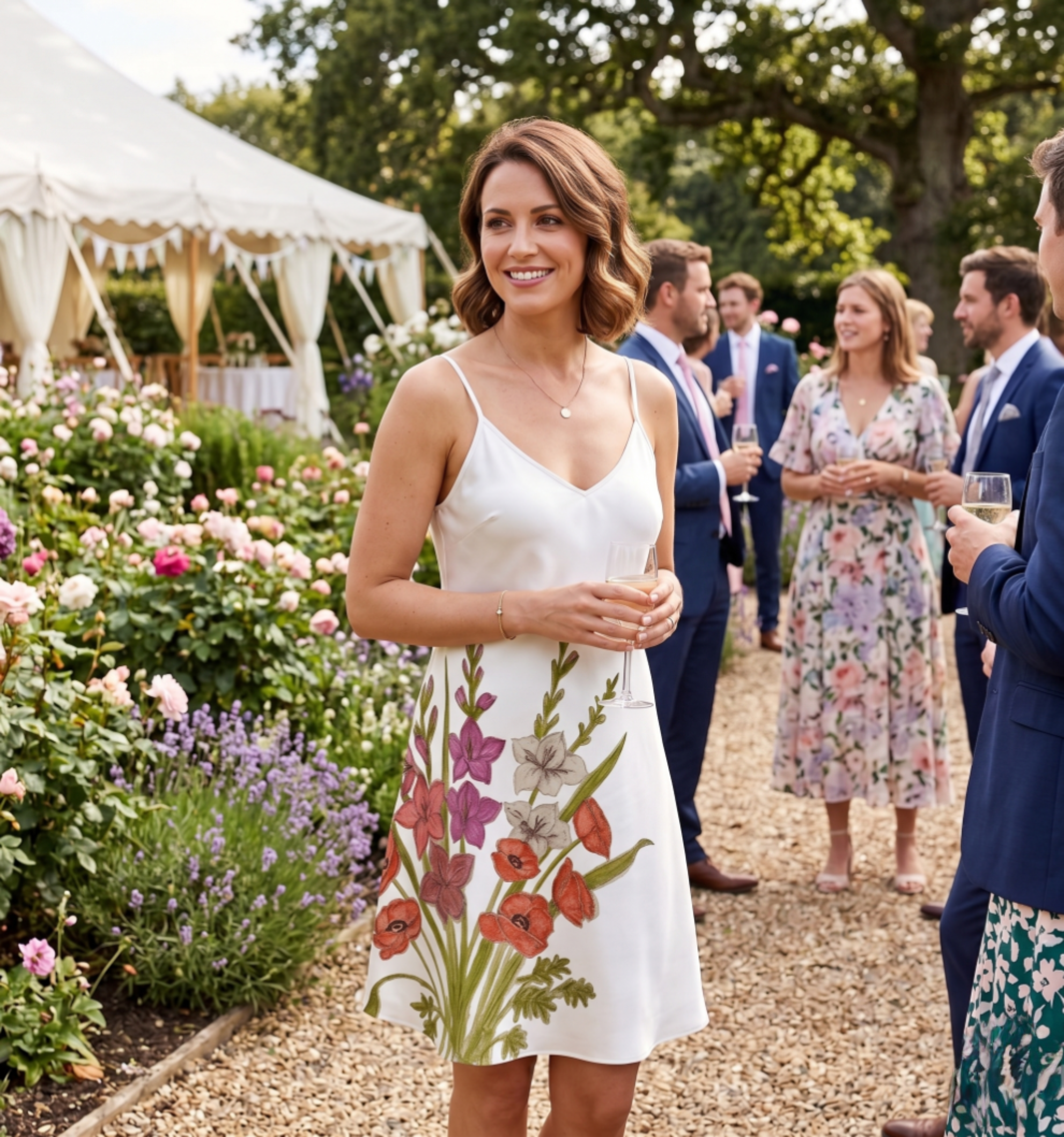 Gladiolus & Poppies: Lustrous Midi Slip Dress
