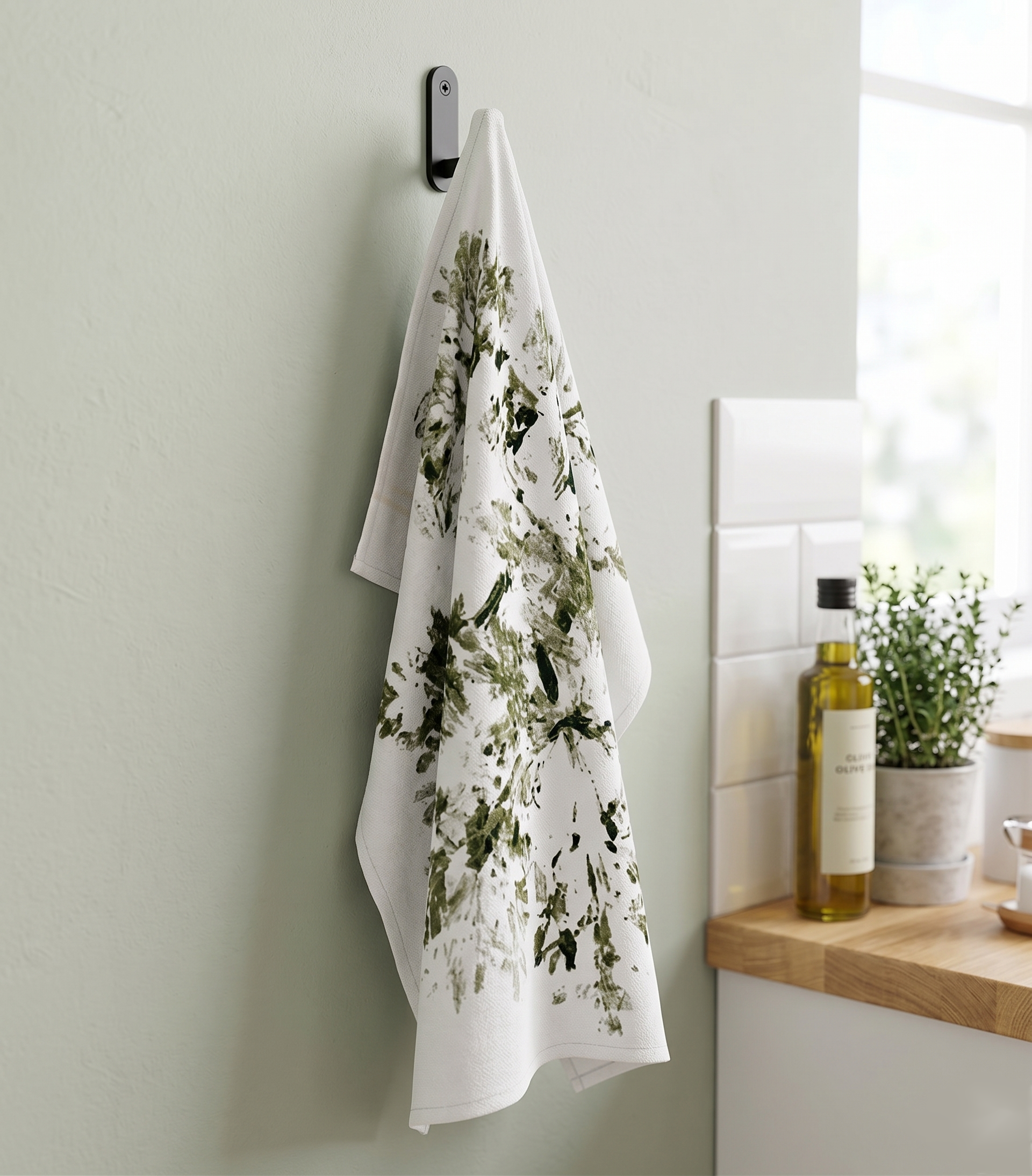 Olive Green Botanical Abstract Tea Towel