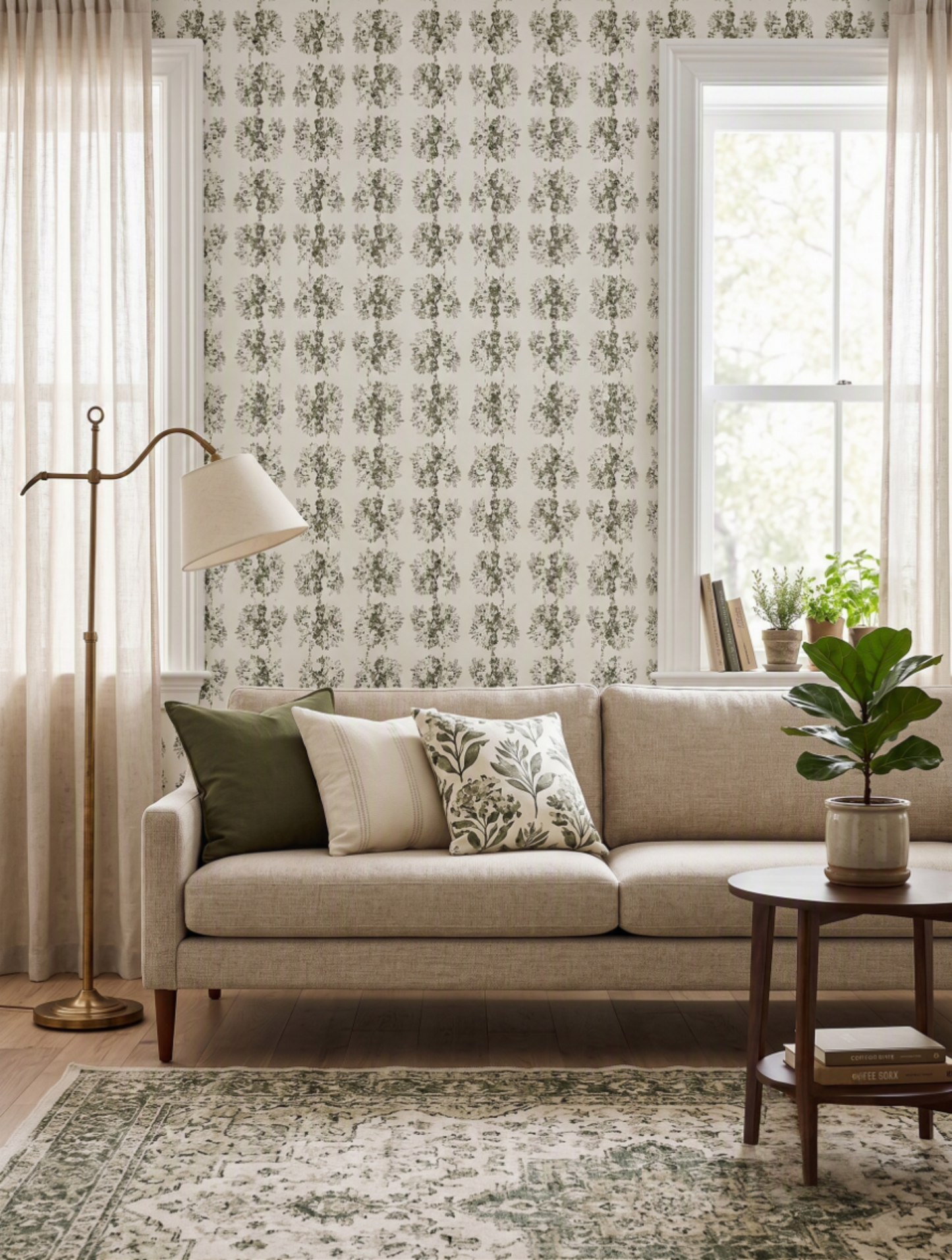 Green Botanical Abstract: Luxury Mirrored Wallpaper