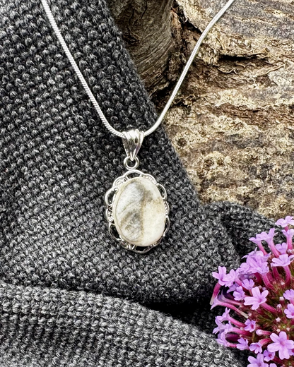 Maen Y Tir . . . Grey Quartzite Full Surround Silver Bezel Pendant