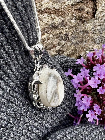 Maen Y Tir . . . Grey Quartzite Full Surround Silver Bezel Pendant