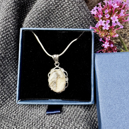 Maen Y Tir . . . Grey Quartzite Full Surround Silver Bezel Pendant