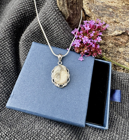 Maen Y Tir . . . Grey Quartzite Full Surround Silver Bezel Pendant